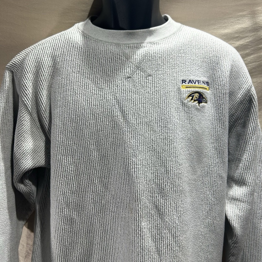 Baltimore Ravens NFL Team Apparel Mens Medium Grey Corded Knit Sweater